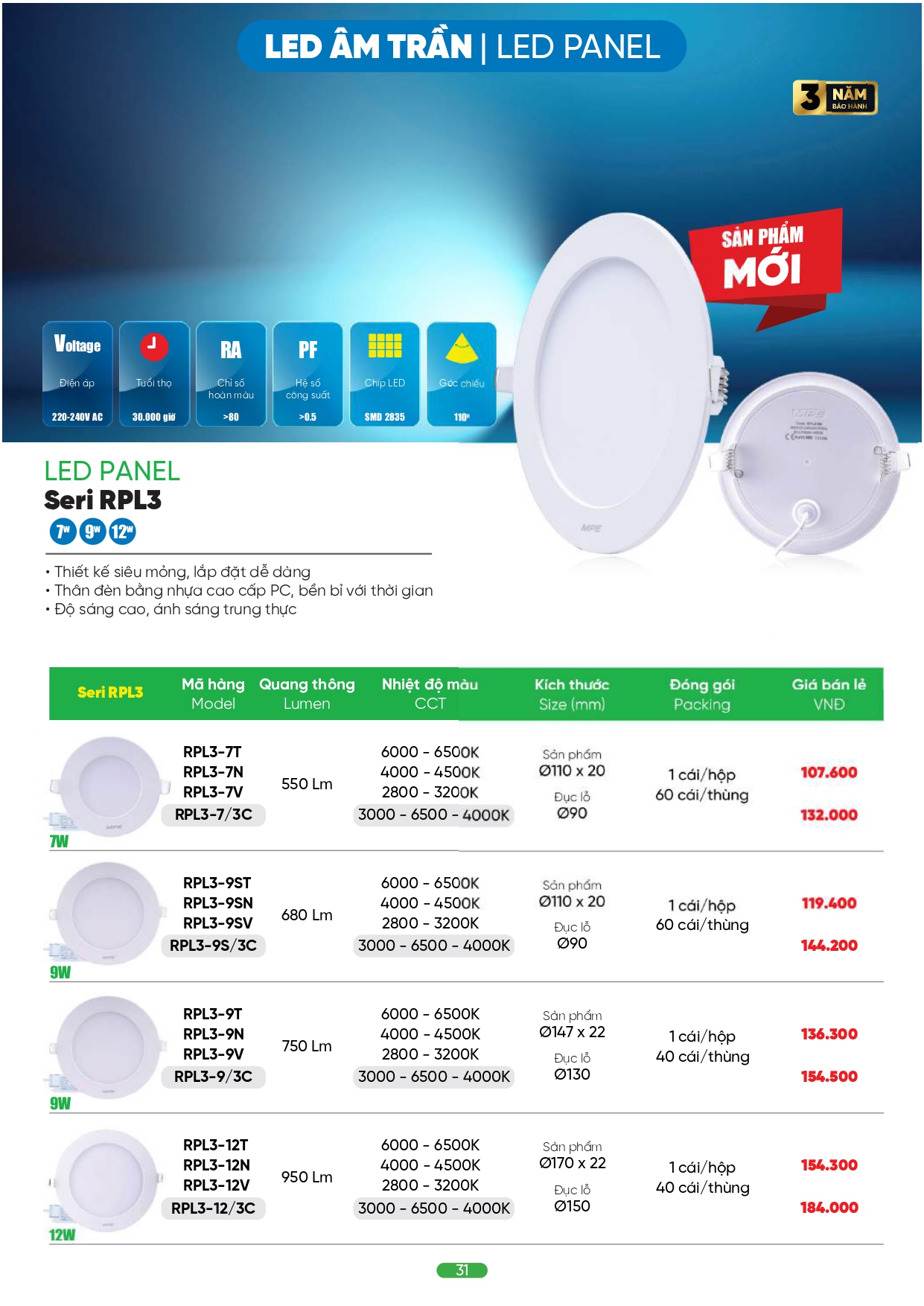 Bảng giá đèn LED MPE 2026